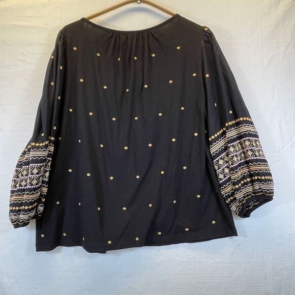 Anthropologie Pilcrow Black Gold Embroidered Calanthe Puff Sleeve Blouse Medium - Picture 5 of 10